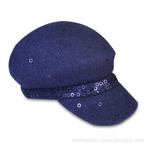 Women's Wool Knitted Newsboy Hat with Circle Sequins and Fashionable Design